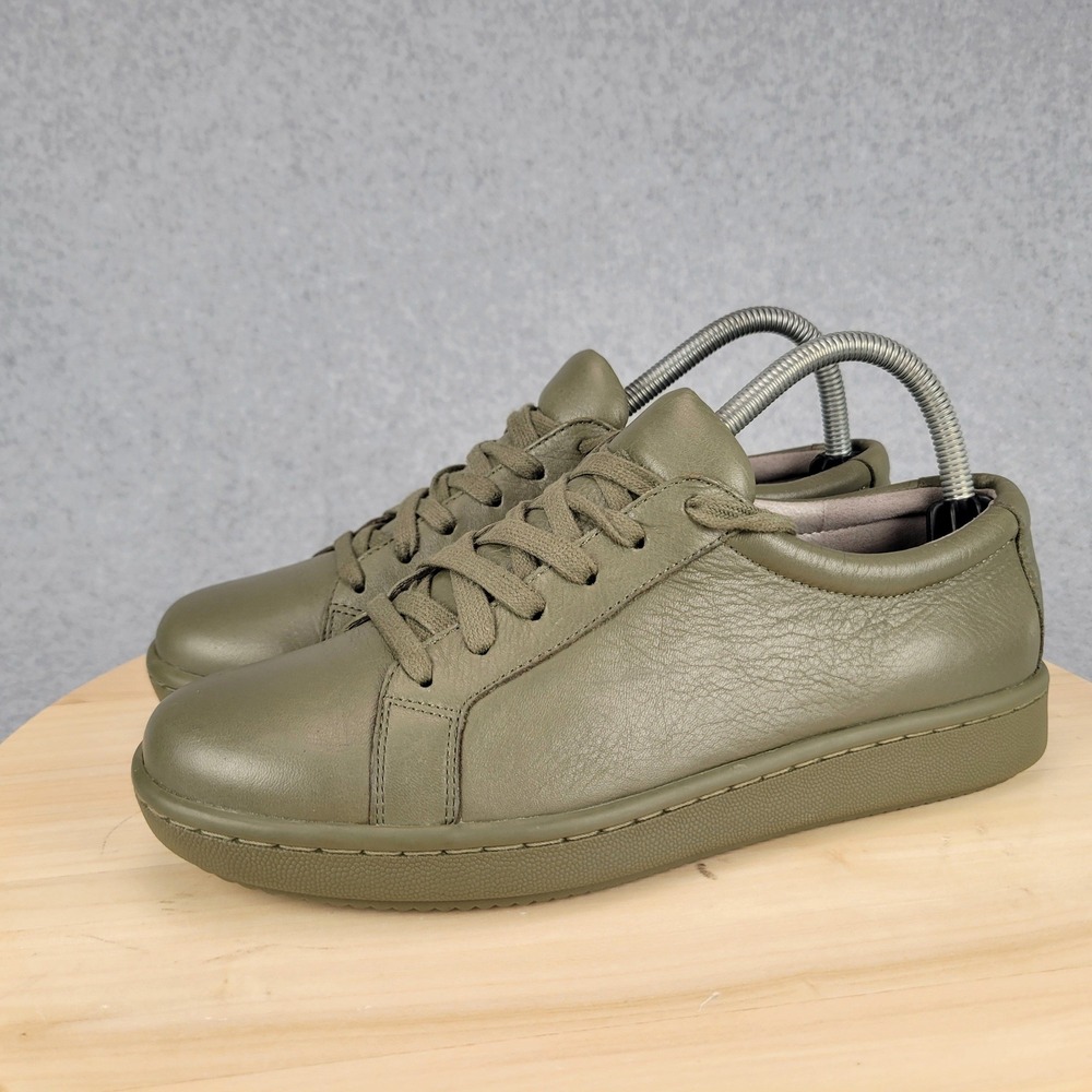 Eileen Fisher Cal Washed Leather Sneaker Women 8.5 Olive Green Minimalist LowTop